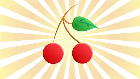 Vector illustration. red small cherry on a bright retro background of white-o Illustrazione stock