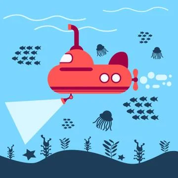 Vector illustration of red submarine in the sea Illustrazione stock