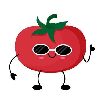 Vector illustration of red tomato character with sunglasses. Иллюстрация