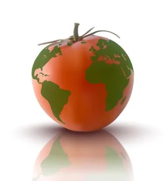 Vector illustration of red tomato with planet earth Stock Illustration