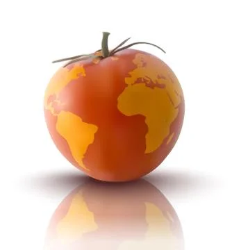 Vector illustration of red tomato with planet earth Stock Illustration