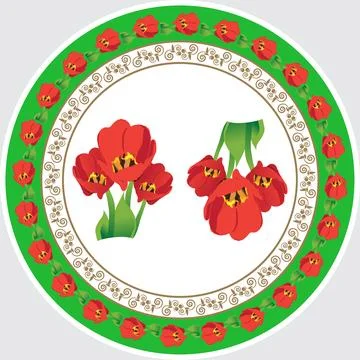 Vector illustration. Red tulips in a circle. Stock Illustration