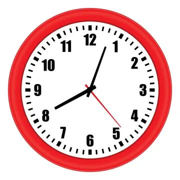 Vector illustration of red wall clock over white Vector illustration of on... Stock Photos