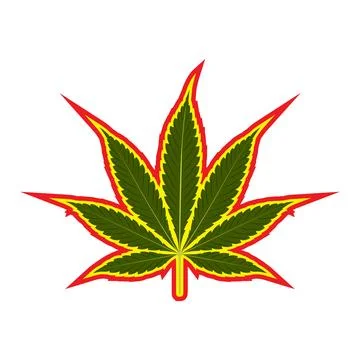 Vector illustration of red yellow green rasta cannabis leaf. Stock-Illustration