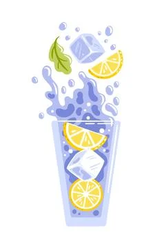 Vector illustration of a refreshing drink in a clear glass, juicy lemon sli.. Stock Illustration