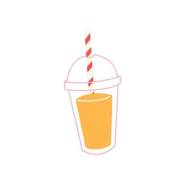 Vector illustration of a refreshing orange juice in takeaway cup with straw Stock Illustration