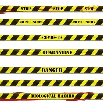 Vector illustration. Restrictive stripes with the words quarantine, covid-19 Stock Illustration