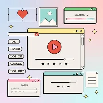 Vector illustration of a retro 90s browser window in retro style Stock Illustration