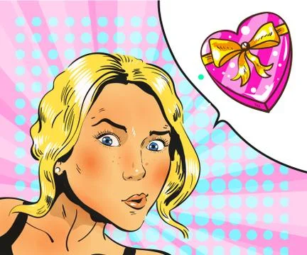 Vector illustration in retro comic pop art style. Beautiful girl with christmas Stock Illustration