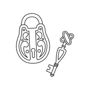 Vector illustration of retro key and lock. Stock-Illustration