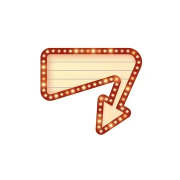 Vector illustration of Retro lightbox, arrow shape with circus light bulbs. Stock Illustration