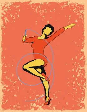 Vector illustration of retro postcard with the image of a gymnast Stock Illustration