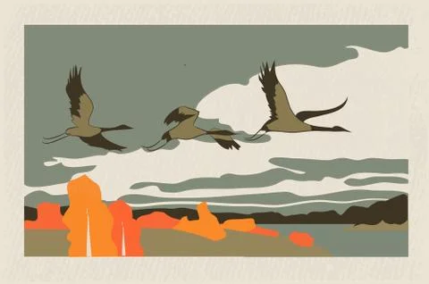 Vector illustration of retro postcard with nature, retro Stock Illustration