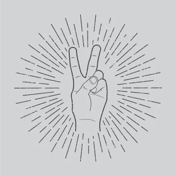 Vector illustration in retro style of a hand with victory sign. Stock Illustration
