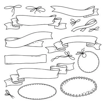 Vector illustration of ribbons and bows doodle style hand drawing. Stock Illustration