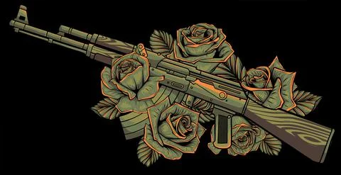 Vector Illustration of rifle with roses design Stock Illustration