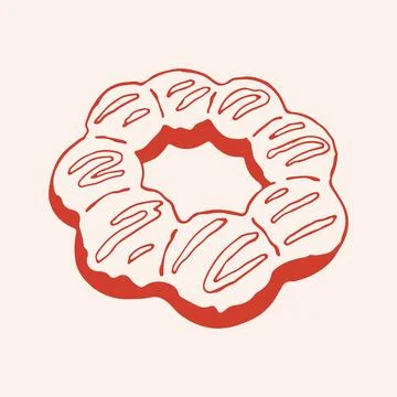 Vector illustration of a ring donut with sugar glaze or frosting. Hand drawn Stock Illustration