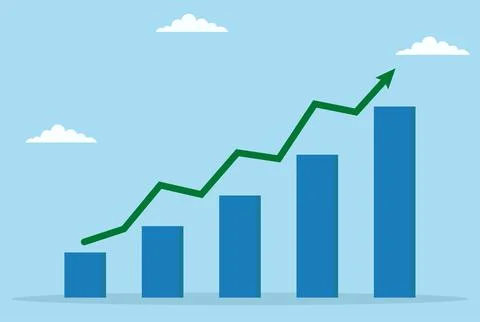 Vector illustration of a rising bar chart with an upward green arrow Stock-Illustration