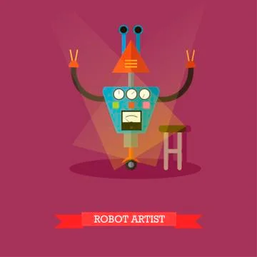 Vector illustration of robot artist, flat design Stock Illustration
