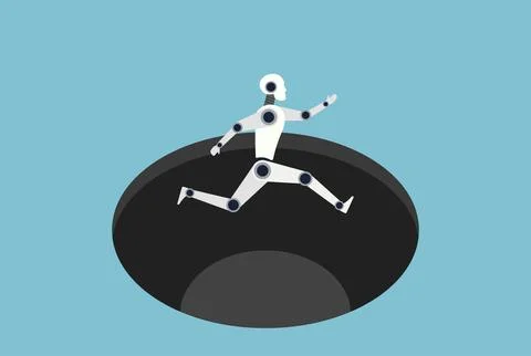 Vector illustration of a robot jumping over a big hole Stock Illustration