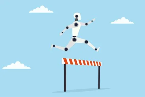 Vector illustration of a robot jumping over an obstacle Stock Illustration