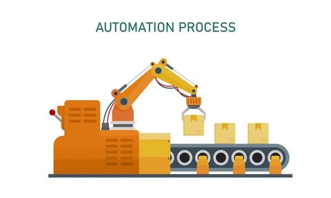 Vector illustration of a robot operating in a packaging factory Stock Illustration