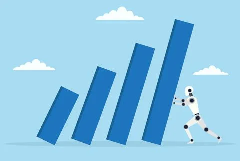 Vector illustration of a robot preventing a bar graph from falling Illustrazione stock