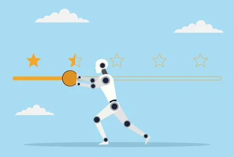 Vector illustration of a robot pushing the review bar from good to bad Stock Illustration