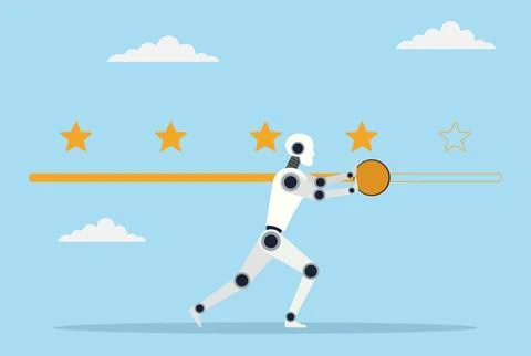 Vector illustration of a robot pushing the review bar from bad to good Stock Illustration