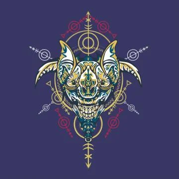 Vector illustration. robot sacred geometry. For t-shirt design, poster, stick Stock Illustration