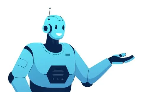 Vector illustration of a robot that smiles while demonstrating something Illustrazione stock