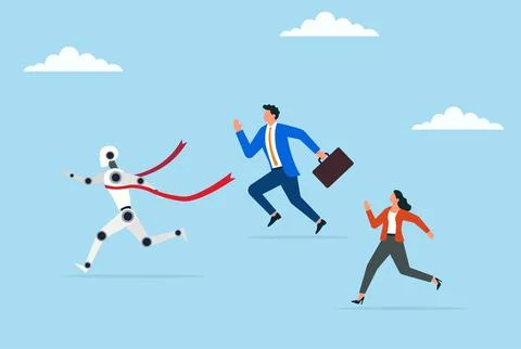 Vector illustration of a robot winning a race, symbolizing the rapid advance Illustrazione stock