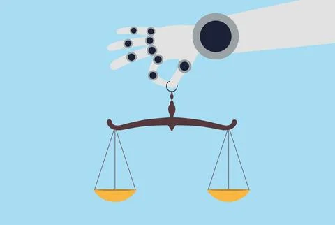 Vector illustration of a robotic hand holding a balance scale Stock-Illustration
