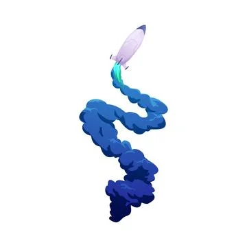 Vector illustration of rocket with fiery blue flame and smoke. Illustrazione stock
