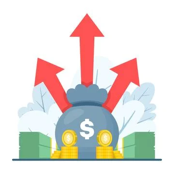 Vector illustration of ROI concept, gold coins and money bag. Illustrazione stock