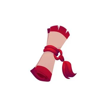 Vector illustration of rolled old parchment scroll tied with red ribbon wit.. Ilustração Stock