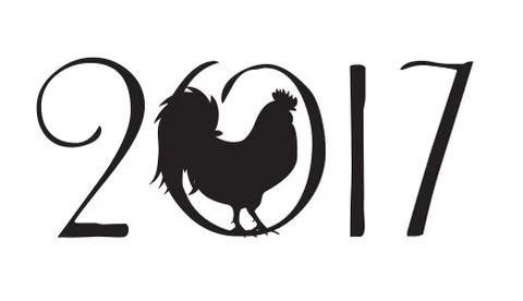 Vector Illustration of  Rooster, Symbol  2017 Year on the Chin Stock Illustration