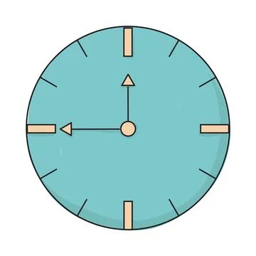 Vector illustration of round clock With black outline and color on a white Stock Illustration