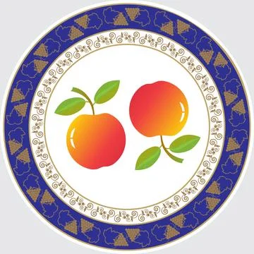 Vector illustration. Round design with a picture. Red apples in the center of Stock Illustration