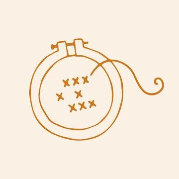 Vector illustration of a round embroidery hoop with cross stitches and a loose Ilustración de archivo