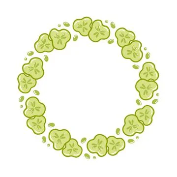 Vector illustration of a round frame with cucumber slices showing the juicy.. Stock Illustration