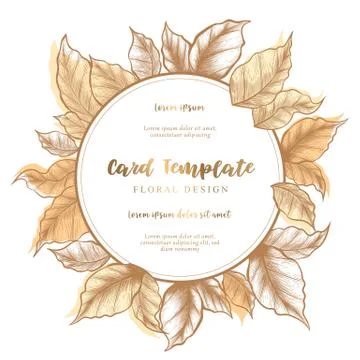 Vector illustration with round frame from hand drawn autumn yellow and orange Stock Illustration