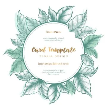 Vector illustration with round frame from hand drawn green leaves on white ba Stock Illustration