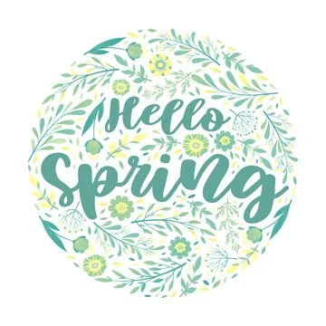 Vector illustration with round frame from hand drawn flowers, leaves, floral  Stock Illustration