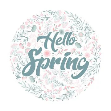 Vector illustration with round frame from hand drawn flowers, leaves, floral  Stock Illustration