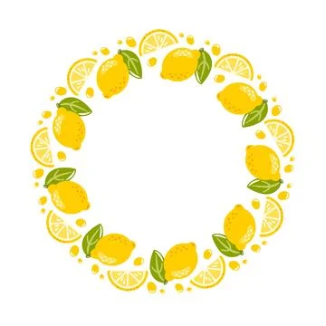 Vector illustration of a round frame with lemon slices showing the juicy yell Stock Illustration