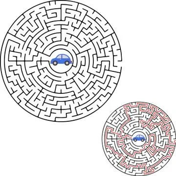 Vector illustration of round maze labyrinth. Isolated on white background, Stock Illustration