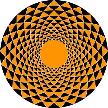 Vector illustration of a round ornament of triangles of black and orange on a Stock Illustration