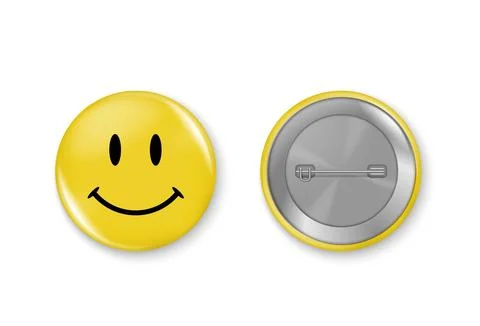 Vector illustration of round smiley face badge with front and back view showing Stock Illustration