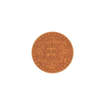 Vector illustration with round totem of the Aztec and Mayan tribes on a white 스톡 일러스트